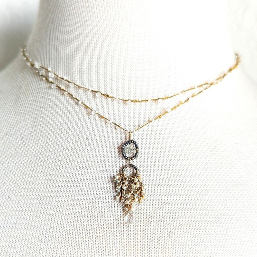 bo j.c. Artisan Semi Precious Crystal Quartz & Mini Pearls Intricate Handwire